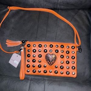 Studded hardware cross body purse